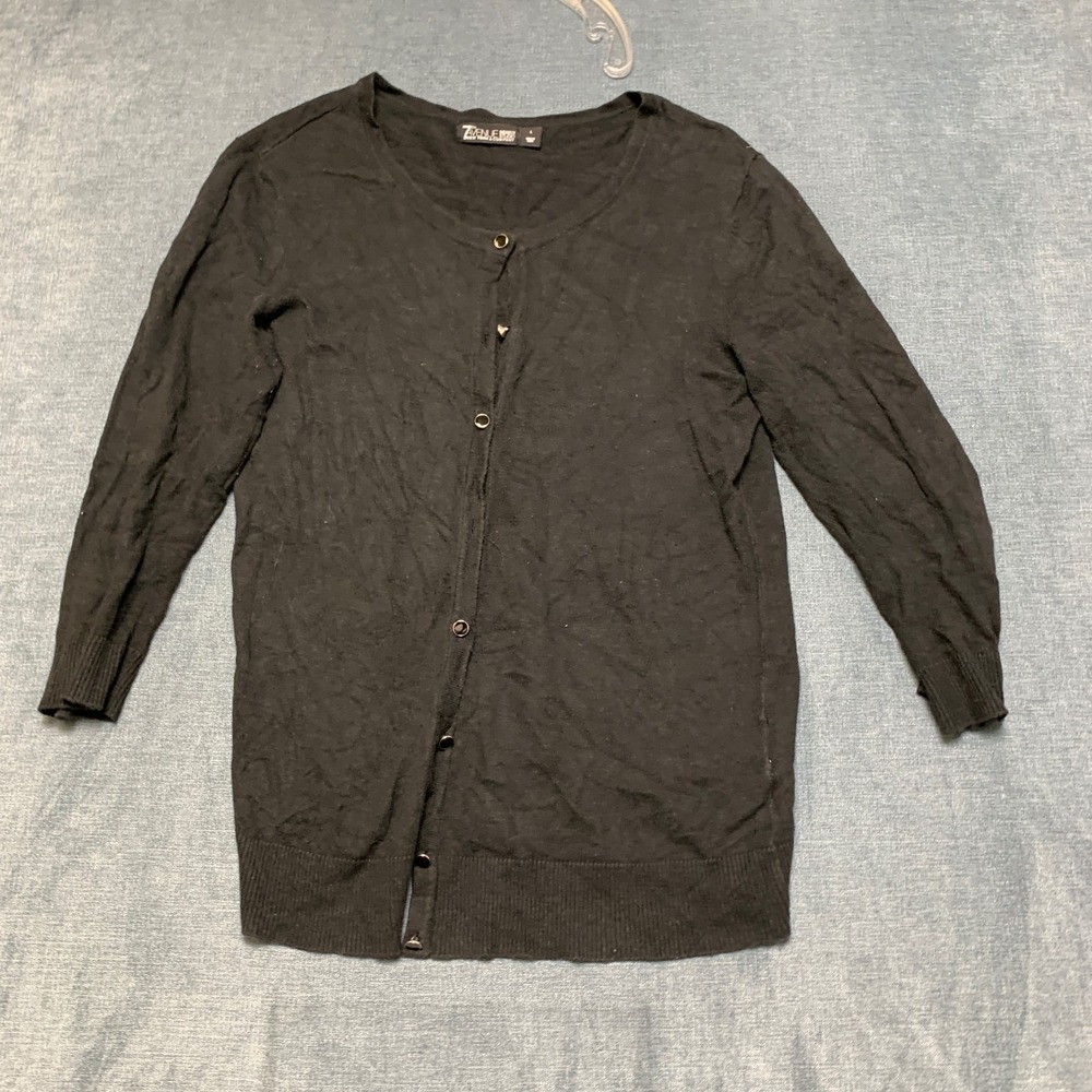 7th Avenue Design Studio Cardigan Sweater Women Large Black Winter Button Front